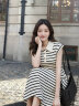 Olrain欧芮儿条纹连衣裙女夏季新款POLO领收腰针织背心裙子女 条纹 L 实拍图