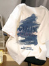 索菲堡 100%新疆棉2024新款夏季短袖t恤女宽松百搭设计感ins上衣潮男 白色（蓝图） M 实拍图