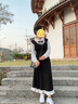 圣保美黑色赫本风连衣裙秋冬季2024新款假两件女装小个子法式气质长裙子 黑色 S 码 实拍图