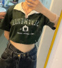 JZOG美式复古POLO领短袖T恤女设计感小众夏季ins辣妹收腰露脐短款上衣 墨绿色 M 85-105斤 晒单实拍图