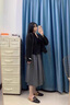 妃莉杋（FeiLiFan）秋冬连衣裙女装2024新款小个子时尚减龄毛呢外套女冬季裙子套装 卡其外套+黑色半身裙 M （95-110斤） 实拍图