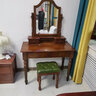 Nymphaea L.美式实木梳妆台凳卧室套装现代简约欧式小户型复古化妆台化妆桌胡桃色出租房 胡桃色 0.8米桌+镜台 实拍图
