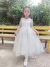 小咔衣浓儿童礼服公主裙蓬蓬纱花童婚纱小女孩长袖主持人钢琴演出服春秋季 098白色长款A6 130 实拍图