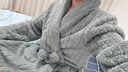 浪莎睡衣男士秋冬季法兰绒加厚加长款睡袍加绒保暖浴袍家居服 浅灰 L 实拍图