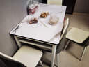 采葛轻奢钢化玻璃餐桌椅组合简约小户型家用吃饭桌子现代客餐厅出租屋 白玻黑面白架配4把白灰软椅 120厘米 长120宽70高75 实拍图