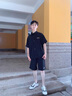独行狮套装男夏季冰丝衬衫男速干运动休闲短袖短裤青年宽松大码两件装 T85-黑色短套装 XL （约120-145斤） 实拍图
