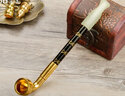 艾宝（abo） 复古传统黄铜旱烟袋锅子老式天然玉石嘴手工实木印花杆老人礼品 总长15cm-A款普通型 实拍图