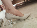 达芙妮高跟鞋女尖头细跟浅口单鞋女仙女风气质增高婚宴鞋子 香槟色 38  实拍图