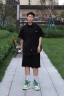 独行狮套装男夏季冰丝衬衫男速干运动休闲短袖短裤青年宽松大码两件装 黑色套装 XL（约120-145斤） 晒单实拍图