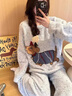 另约冬季韩版甜美卡通加厚半边绒睡衣女宽松日系保暖珊瑚绒家居服套装 4894 蓝腊肠狗 L 实拍图
