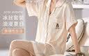 猫人（MiiOW）女士睡衣女夏季仿真丝家居服女冰丝薄款开衫可外穿睡衣米色L 实拍图