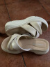 康莉（COMELY）一字拖鞋女夏季羊皮坡跟休闲防滑沙滩交叉带时尚凉拖 米白色 36  晒单实拍图