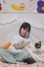 班纳班纳女童短袖套装纯棉白色t恤上衣2025新款女孩冰丝防蚊裤儿童夏装 N冰柠檬白+NlemK灰绿裤 140 实拍图