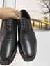 富贵鸟（FUGUINIAO）皮鞋男真皮正装冬加绒皮鞋增高商务男鞋三接头西装鞋德比男士皮鞋 FG0016黑色系带(平跟单鞋款) 40 实拍图