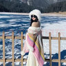 妙奕嘉披肩女民族风保暖秋冬云南新疆川西旅游拍照披风斗篷外搭加厚 吊球毛领披肩【粉白】 实拍图