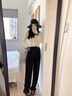 欧若婷雅 休闲裤女春秋21年女装套装新款气质女神范针织衫炸街垂感阔腿裤韩版宽松时尚两件套套装裤 杏色上衣+黑色裤子  S 实拍图