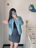 Olrain欧芮儿小香风牛仔短外套女装秋季新款宽松重工提花上衣 牛仔蓝 L 实拍图