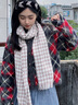 浩冠 围巾女秋冬季保暖针织学生围脖披肩韩版毛线流苏撞色千鸟格围巾 千鸟格卡其色 实拍图