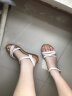 红蜻蜓（RED DRAGONFLY）女凉鞋夏季时尚百搭一字带真皮软底舒适女士妈妈坡跟凉鞋女平底鞋 米色（WTK21045） 35 实拍图
