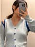 CIRCLOFY瑟夕镂空v领针织衫开衫女2025春季上衣露肩长袖毛衣打底衫外套 浅蓝色 160/84A/M 实拍图