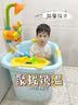 奔麦婴儿洗澡盆儿童洗澡桶圆形宝宝泡澡桶浴桶可坐加厚塑料沐浴盆家用 加大号【感温款+花洒+转转乐】蓝 实拍图