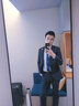 海派浩宇格子西装西服套装男修身商务正装深灰色面试职业装两件套礼服 9911深灰色 XL (175) 实拍图