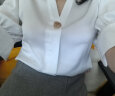 晚白法式优雅V领白衬衫女新款纯色百搭中袖套头通勤职业OL衬衣上衣 白色 S 晒单实拍图
