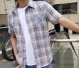 花花公子【两件套】衬衫男夏季新款百搭渐变格子条纹轻薄修身短袖衬衣透气 G50蓝色+G51深灰 L 实拍图