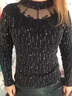 歌蜜奴 打底衫女长袖蕾丝衫春秋装女装新款弹力网纱大尺码宽松加绒高领 黑色 M(95-105斤) 实拍图