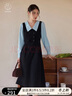 独束大码女装假两件撞色衬衫领连衣裙女秋冬微胖mm文艺复古穿搭裙子 墨染黑【适合165左右】 3XL 实拍图