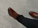 老爷车男鞋高档牛皮男士皮鞋冬季正装商务皮鞋男增高加绒软底中年爸爸鞋 GZ9608棕色【平跟单鞋款】 42 (260mm) 标准码 实拍图
