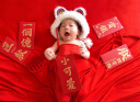 勤度宝宝拍照道具服装影楼新生儿红色新年主题婴儿满月照摄影套装 红色 套  新生儿(0-2个月) 晒单实拍图
