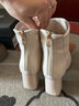 达芙妮加绒方头短靴女粗跟气质高跟马丁靴百搭时尚皮靴女4622607029 米色（加绒） 36 实拍图