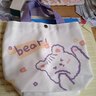伽嗒 【有内袋】新款日系ins小清新可爱卡通购物袋学生收纳袋饭盒便当包女生手提包帆布包 紫色小熊 实拍图