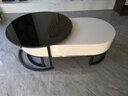 华艺古彭 椭圆形茶几钢化玻璃大理石纹路带抽屉北欧家用茶几桌 椭圆+黑架+大黑小白-大款纯色 实拍图