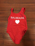 范德安（BALNEAIRE）高端小红心系列女童连体泡温泉防晒度假泳衣训练 苹果红 100 实拍图