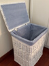 宜然家居 藤编脏衣篮 带盖脏衣服收纳筐脏衣篓洗衣篮 白色筐+蓝白格里布 大号 实拍图