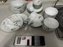 红牡丹陶瓷盘子碗套装家用骨瓷餐具套装碗具碗筷套装新中式碗碟套装瓷器 江山如画饺子盘版(56+20) 76头 实拍图
