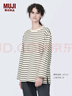 MUJI女式 粗棉线圆领长袖T恤 上衣打底衫女款内搭 纯棉秋季休闲女装 灰色条纹 4S L  (165/88A) 实拍图