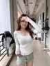 尔山集蕾丝拼接针织衫春季修身显瘦纯欲风V领内搭白色打底长袖上衣女 白色 均码【建议80-110斤】 实拍图