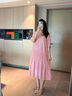 茵曼（INMAN）莱赛尔丝光连衣裙2025夏女装新款U领气质小个子显瘦长裙子 洛可可粉 S 实拍图