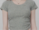 EGGKA金属标抽褶圆领T恤短袖女夏新款修身显瘦外穿内搭小个子上衣 绿色（偏灰绿色） 均码 晒单实拍图