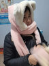 柳欣 帽子围巾一体套装女冬小熊耳朵可爱毛绒护耳帽加厚毛绒围脖秋冬天防寒保暖手套三件套学生日圣诞节礼物 粉色 均码（150斤以下可穿戴） 实拍图