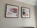 紫腾随轩齐白石装饰画新中式客厅背景墙面挂画卧室饭厅餐厅水墨虾壁画 樱桃 60*60cm红木色实木框 实拍图