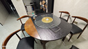 玉杰居火烧石餐桌椅套装电磁炉实木可伸缩折叠圆桌现代简约大小户型桌子 胡桃色-火烧石(无电磁炉） 1.35米餐桌+6椅 实拍图