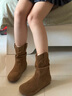 星期六短靴女平底复古休闲显瘦时尚堆堆靴2025秋季新款 棕色 37 (235mm) 标准码 实拍图