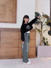 卡兔蓝猫（KATULANMAO）女童加绒裤子秋冬新款儿童直筒裤中大童加厚一体绒休闲牛仔阔腿裤 羊驼绒复古蓝 160cm 实拍图
