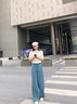 马迪安 2022夏季新款阔腿裤女高腰垂感冰丝长裤醋酸宽松铜氨丝休闲裤直筒裤女裤子 灰绿色【常规】 M【85-105斤】 实拍图