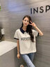 polo衫短袖t恤女2025新款夏季宽松港风设计感小众正肩翻领上衣服 藏青拼白灰色 S （80-95斤） 实拍图