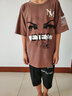 宇龙童话（elongstory）儿童夏装套装男童5帅气6韩版7短袖8中大童9夏季洋气12岁胖童装 咖啡色衣服+裤子 160 码建议身高1.45-1.5米左右 实拍图